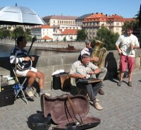 Jazz group featuring washboard player, Charles Bridge, Prague